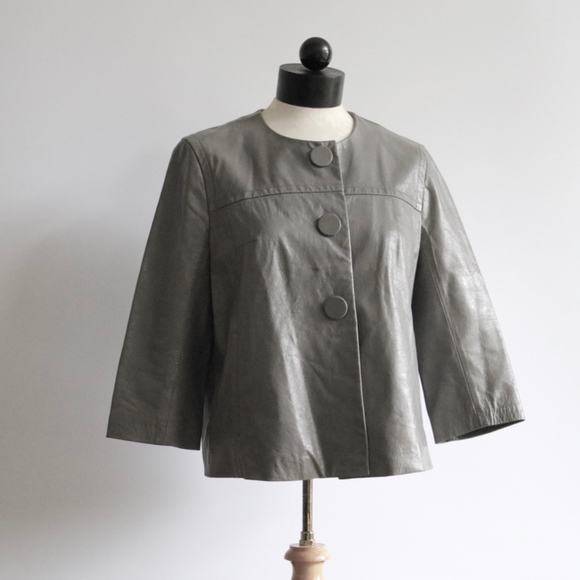 Vince Jackets & Blazers - Vince Swing Jacket Grey Leather 3/4 Sleeve